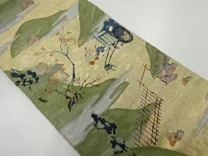 アンティーク　時代人物風景模様織出し袋帯（材料）